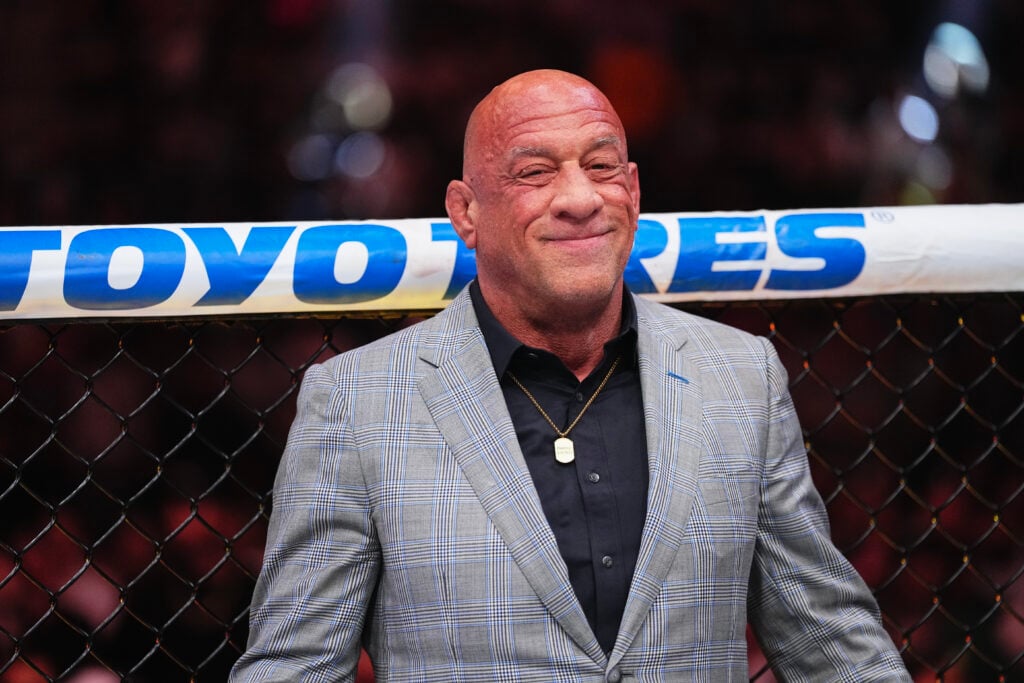 Mark Coleman in the Octagon during UFC 300: Gaethje v Holloway