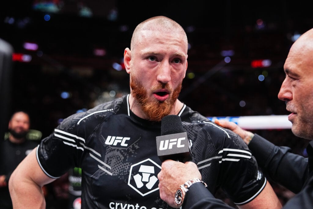 Joe Pyfer in the octagon after UFC 303: Pyfer v Barriault