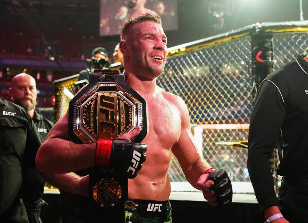 Dricus du Plessis leaves the arena after defeating Sean Strickland at UFC 312