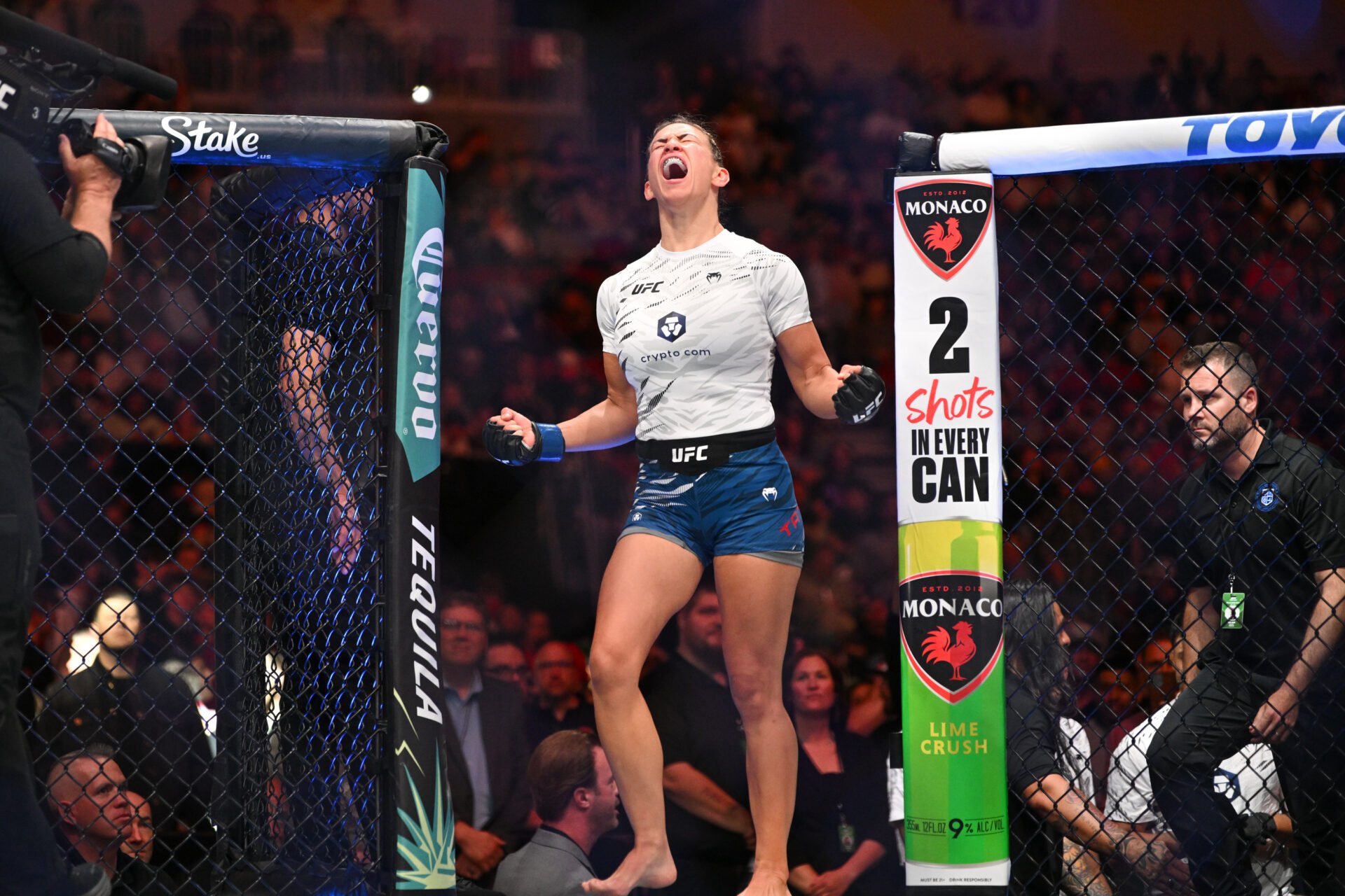 Miesha Tate enters the Octagon ahead of her fight against Yana Santos at UFC Des Moines in May 2025.
