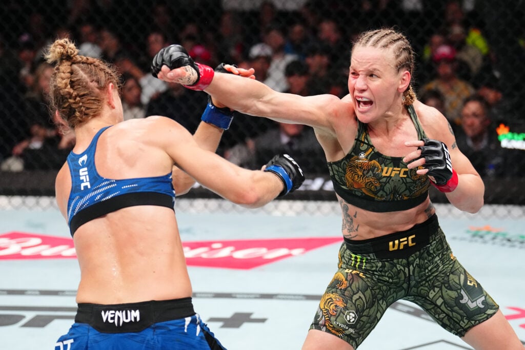 Valentina Shevchenko strikes Manon Fiorot at UFC 315.
