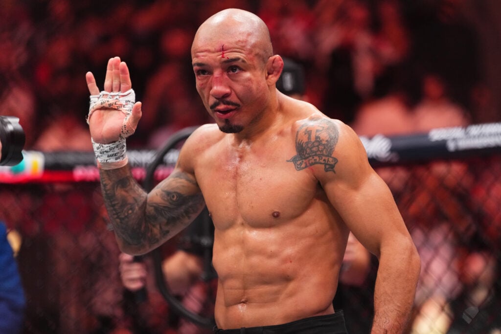 Jose Aldo waves goodbye to fans after his final UFC fight