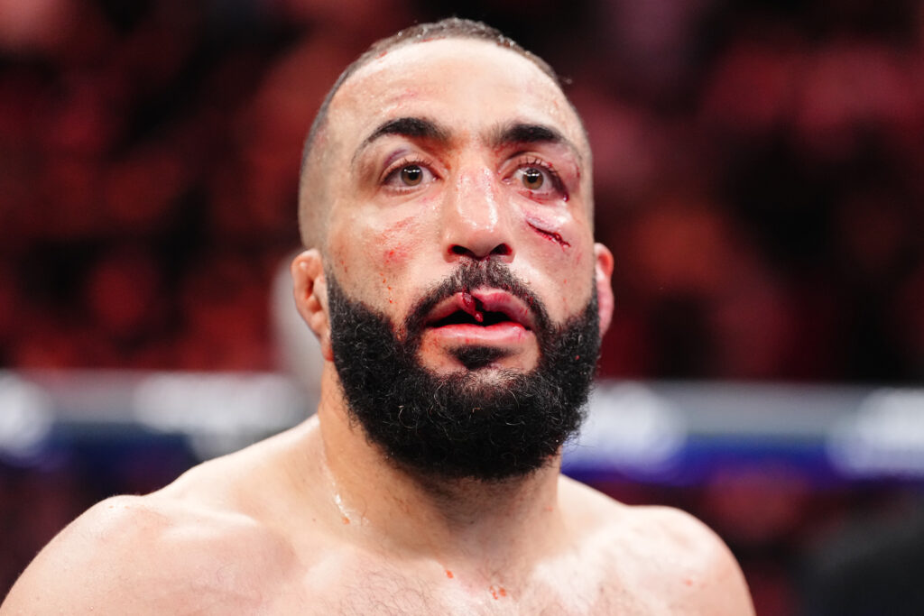 Belal Muhammad reacts following his loss to Jack Della Maddalena at UFC 315