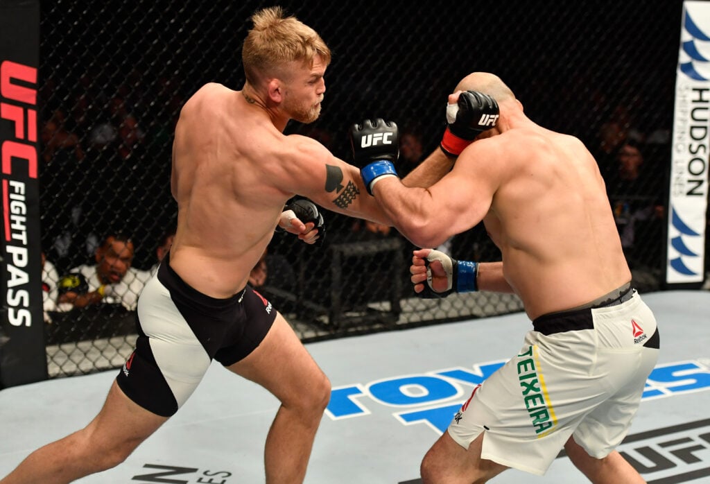 Alexander Gustafsson lands right uppercut on Glover Teixeira during UFC Fight Night fight