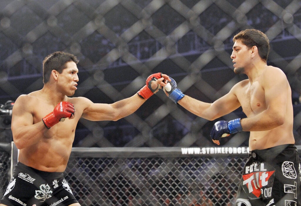 Frank Shamrock clashes with Nick Diaz during Strikeforce fight