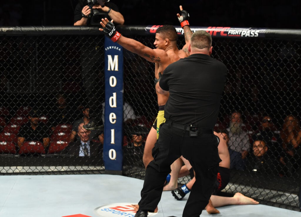 Gilbert Burns celebrates knocking out Dan Moret at UFC on FOX 29