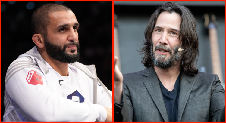 Firas Zahabi corners one of his fighters at UFC Fight Night: Gane vs. Tuivasa, opposite Keanu Reeves speaking at the Napa Valley Festival