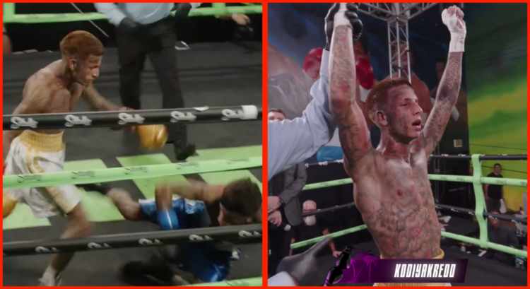 Composite image. Left shows Flyysoulja dropping his brother KodiyakRedd in their fight. Right photo shows FlyySoulja winning the fight, but overlay...