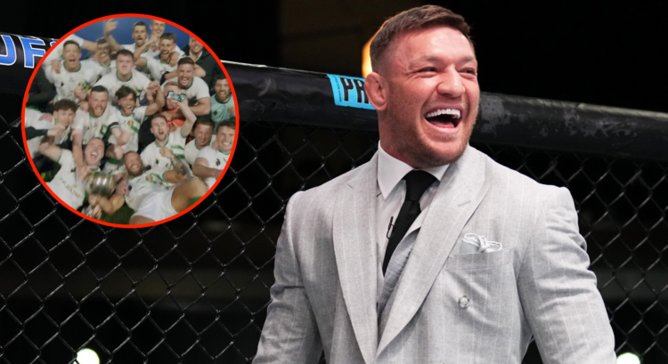 Conor McGregor laughs during filming of The Ultimate Fighter, inset McGregor celebrating with Black Forge F.C.
