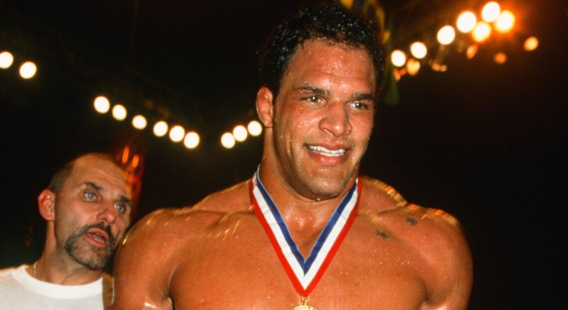 Mark Kerr reacts after winning the UFC 14 heavyweight tournament