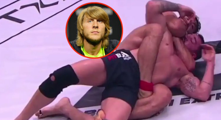 Main photo shows Arman Tsarukyan choking Patricky Pitbull. Bubble photo shows a pensive Paddy Pimblett