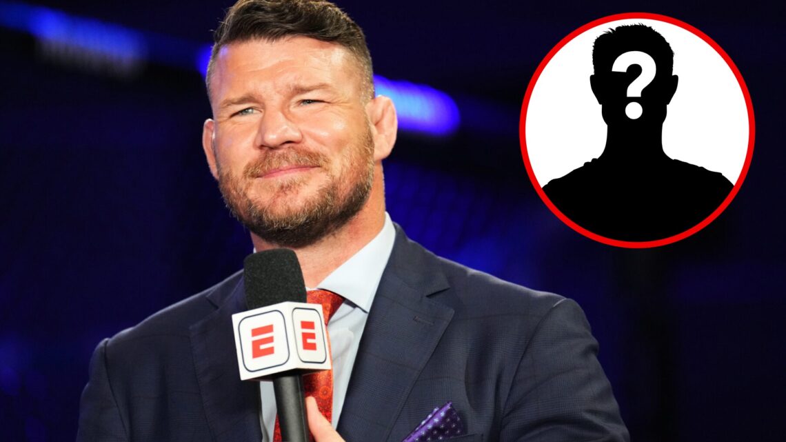 Michael Bisping calls the fights at the UFC Apex on May 20, 2023 with an inset of a mystery icon