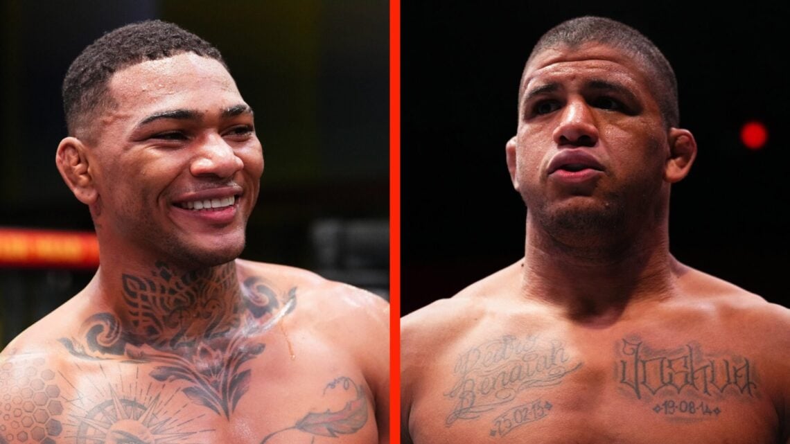 A split image of Michael Morales and Gilbert burns in the octagon