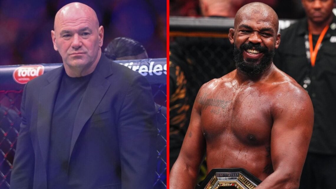 Dana White looks on after the light heavyweight title fight at UFC 313 with Jon Jones reacting to his win over Stipe Miocic at UFC 309