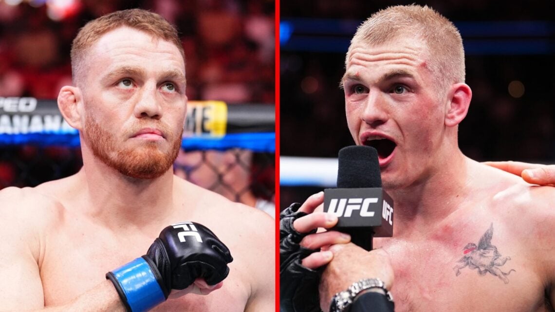 Jack Della Maddalena reacts during the UFC 299 fight introductions with Ian Machado Garry reacting to his UFC 298 win over Geoff Neal
