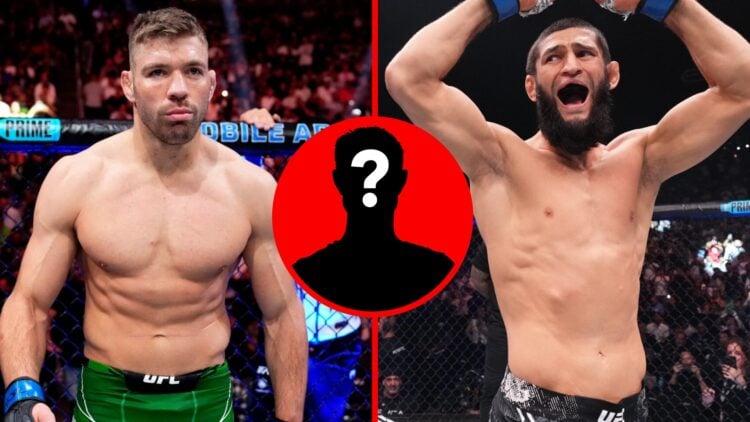 Dricus du Plessis prepares to fight Robert Whittaker at UFC 290 with Khamzat Chimaev preparing to face Robert Whittaker with an inset of a mystery ...