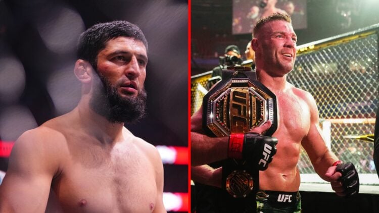 Split image of Khamzat Chimaev and Dricus du Plessis