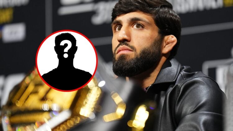 Arman Tsarukyan with UFC belt at UFC 311 and mystery inset