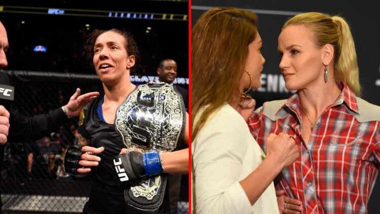 Split image of UFC's Germaine de Randamie and Nicco Montano facing off with Valentina Shevchenko