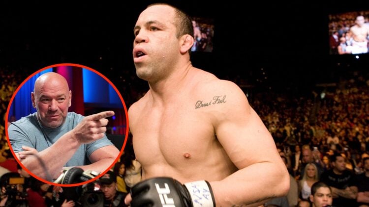Wanderlei Silva steps into the cage at UFC 79 with an inset of Dana White watching on at Dana White's Contender Series