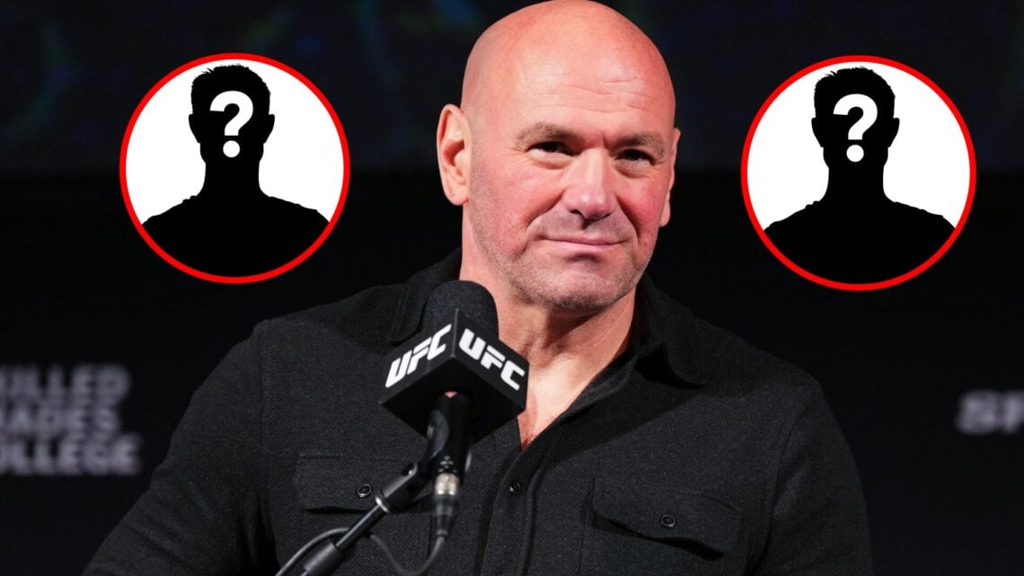 UFC CEO Dana White on stage hosting the press conference for UFC 297.