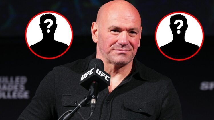 UFC CEO Dana White on stage hosting the press conference for UFC 297.