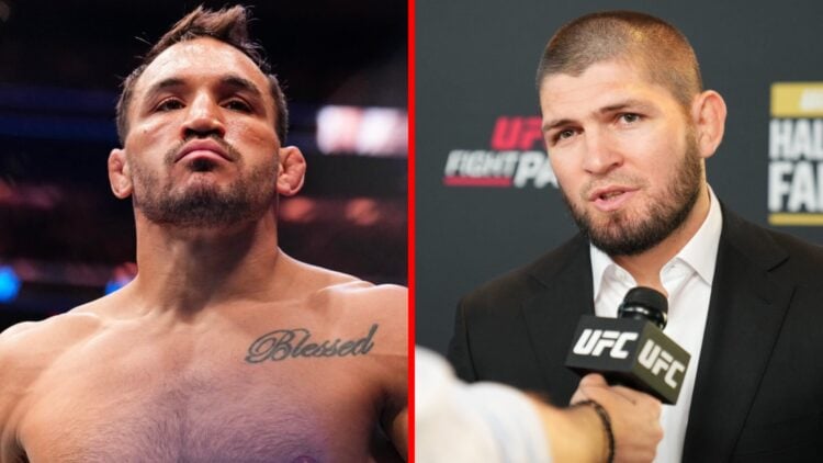 Michael Chandler steps into the Octagon at UFC 309 with Khabib Nurmagomedov speaking at the UFC Hall of Fame induction ceremony in 2022