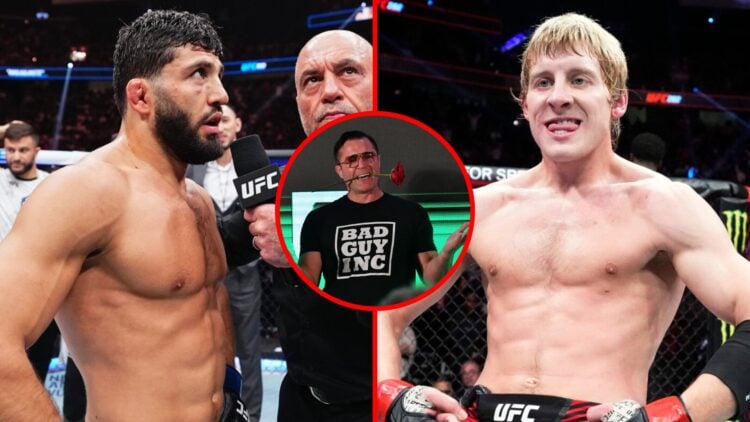Left: Arman Tsarukyan speaks to Joe Rogan after beating Charles Oliveira at UFC 300. Right: Paddy Pimblett celebrates after beating Jared Gordon at...