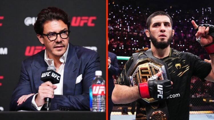 Hunter Campbell addresses the media following UFC Fight Night event split with Islam Makhachev celebrating his UFC 311 win