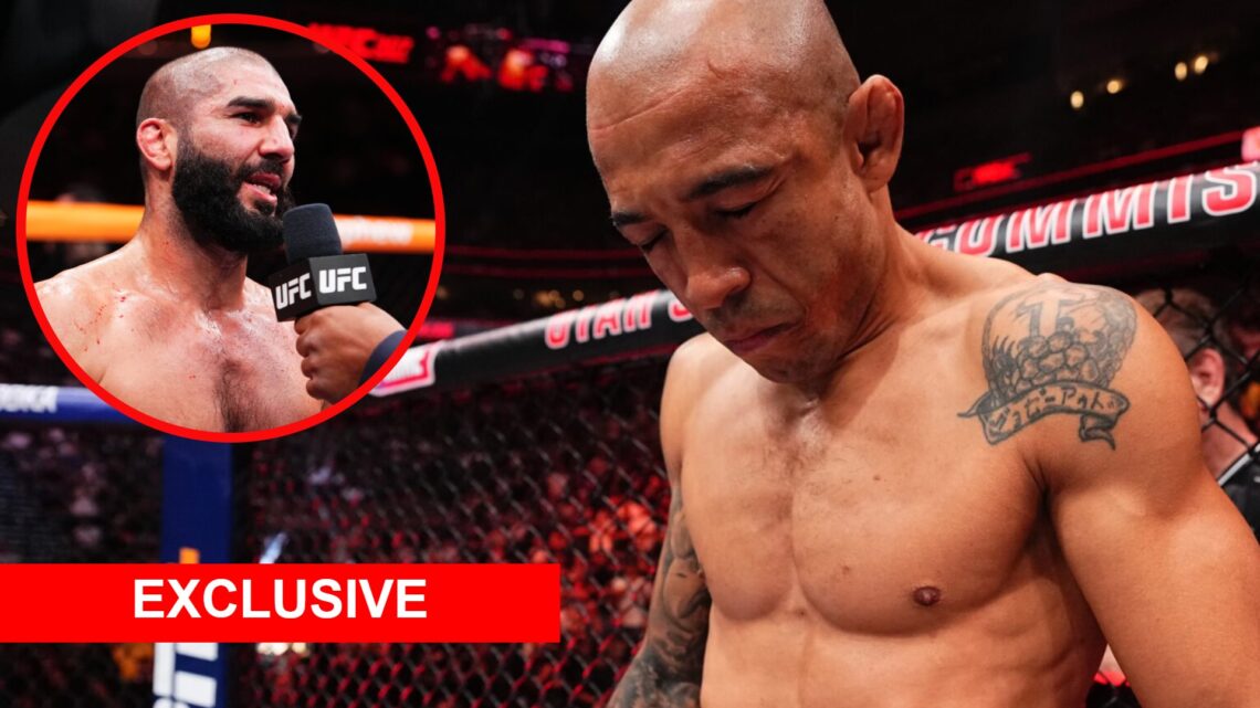 Jose Aldo prepares to face Mario Bautista at UFC 307 with an inset of Aiemann Zahabi reacting to his win over Pedro Munhoz