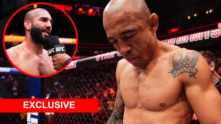 Jose Aldo prepares to face Mario Bautista at UFC 307 with an inset of Aiemann Zahabi reacting to his win over Pedro Munhoz