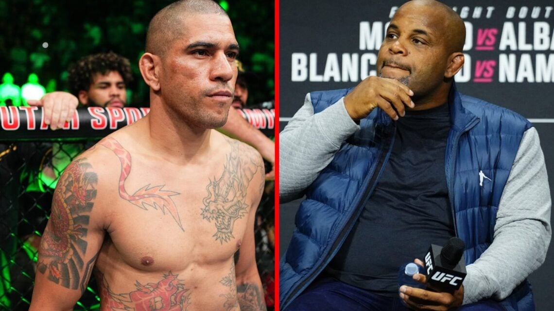 Split image of Alex Pereira preparing to fight Khalil Rountree Jr. at UFC 307 and Daniel Cormier during a UFC fan Q&A