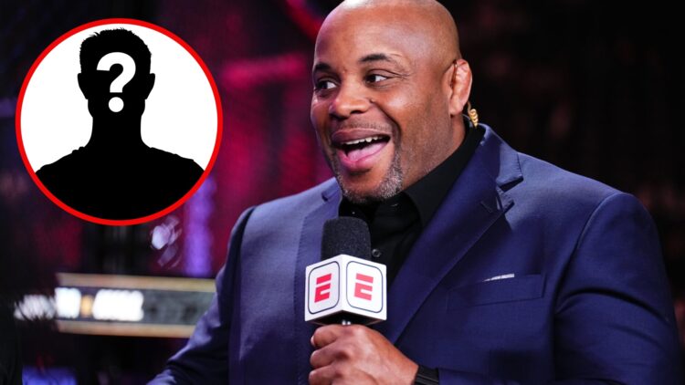 Daniel Cormier calls the fights at UFC 300 in Las Vegas with an inset of a mystery icon
