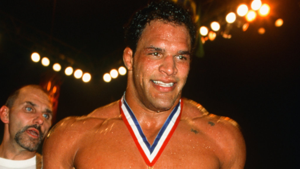 Mark Kerr reacts after winning UFC 14 heavyweight tournament