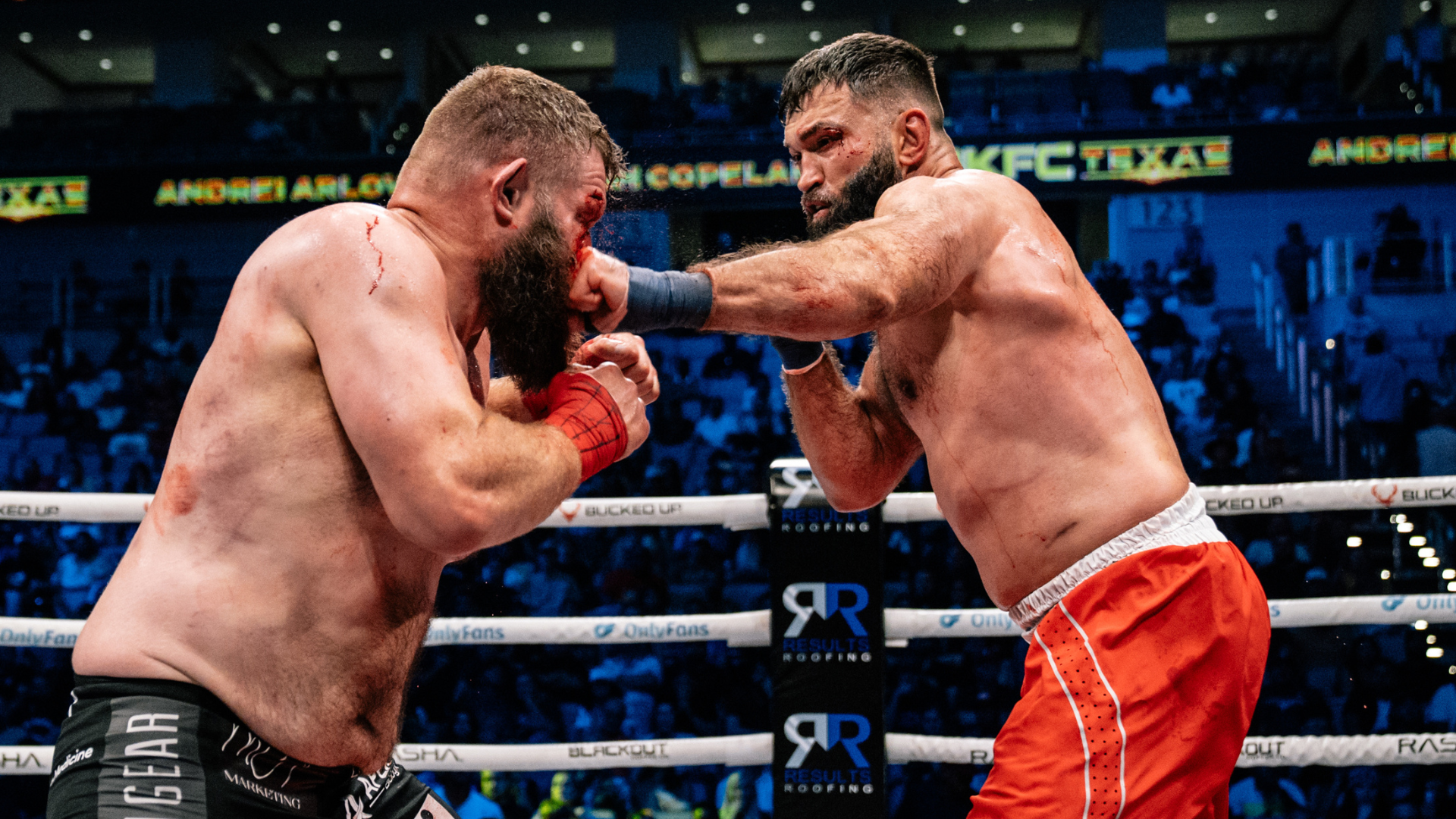Image of Andrei Arlovski punching Josh Copeland at BKFC Texas