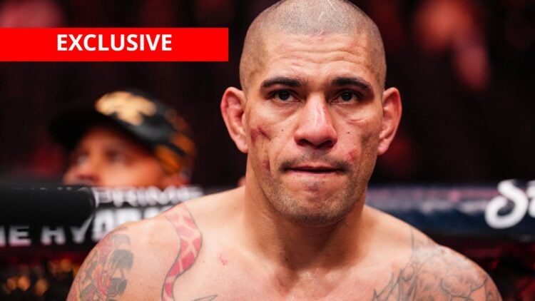 Alex Pereira after loss at UFC 313, with exclusive banner