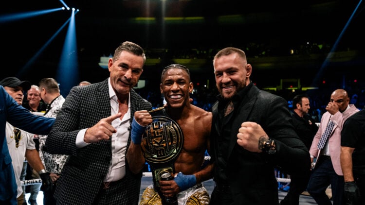 Image of Alberto Blas at BKFC 66 with David Feldman and Conor McGregor