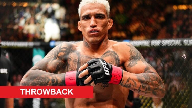 Charles Oliveira at UFC 309 with throwback label