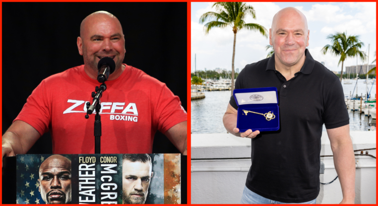 Dana White in 2017 (left) and 2025 (right)