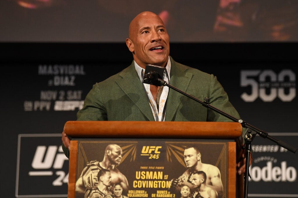 Dwayne 'The Rock' Johnson speaks at the UFC 244 ceremonial weigh-ins.