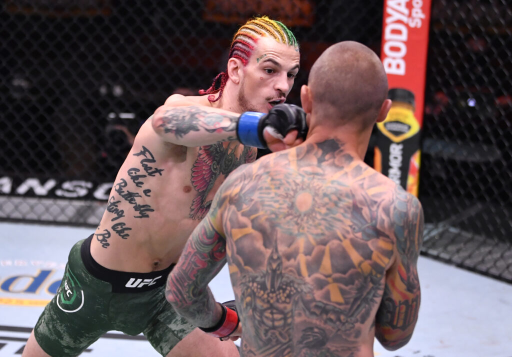 Image of Sean O'Malley punching Eddie Wineland at UFC 250