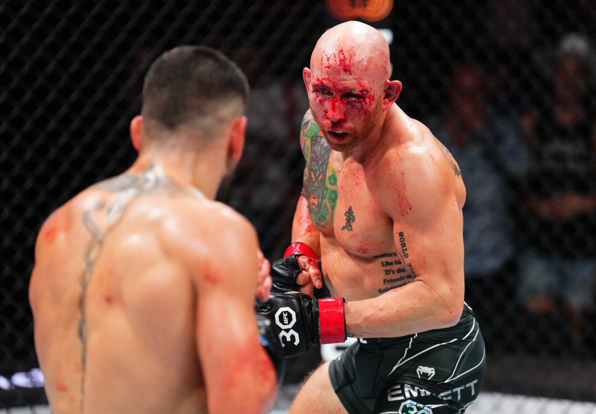Josh Emmett staring at Ilia Topuria at UFC Jacksonville