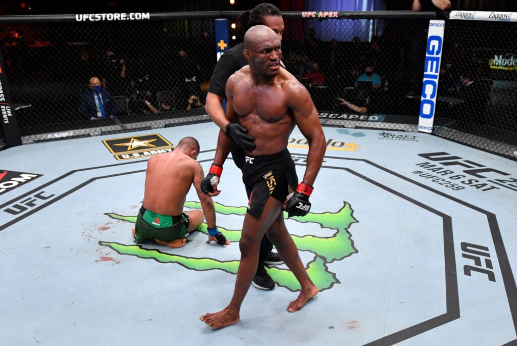 Image of Kamaru Usman after his TKO win over Gilbert Burns at UFC 258