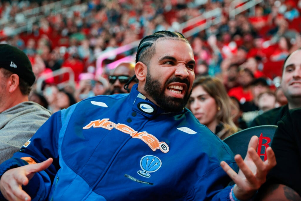 Drake attends a game between the Houston Rockets and the Cleveland Cavaliers at Toyota Center on March 16, 2024 in Houston, Texas.