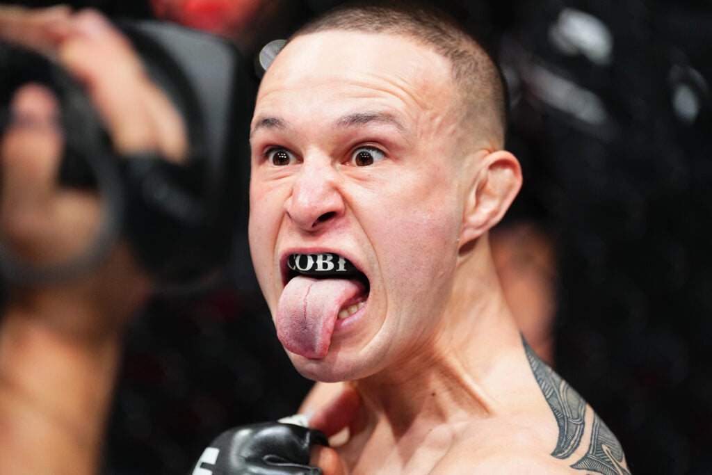 Kai Kara-France in the cage ahead of his fight against Steve Erceg at UFC 305.