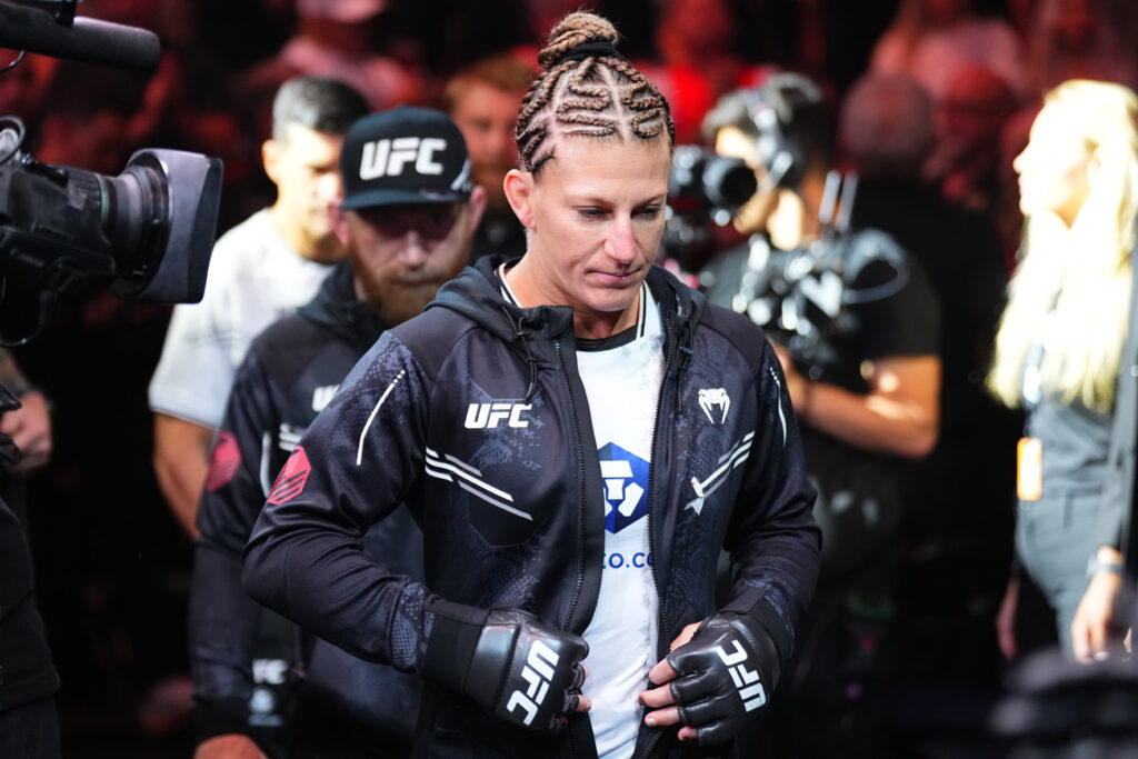 Kayla Harrison walks to the Octagon for her fight at UFC 307
