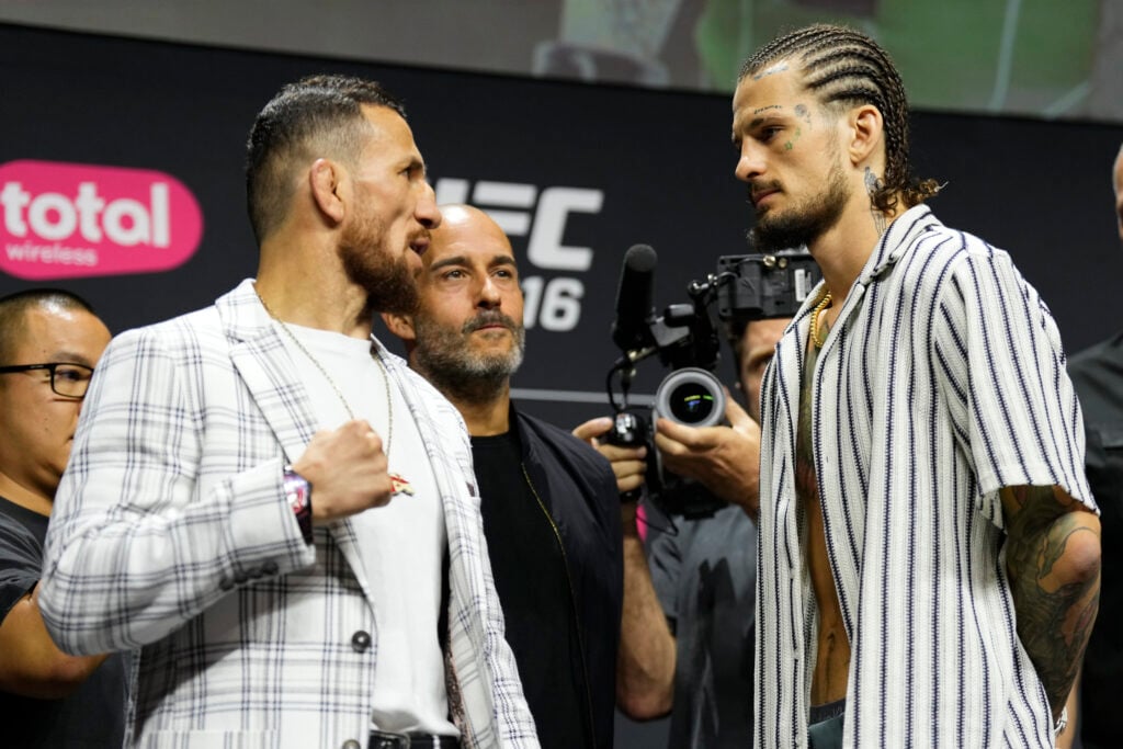 Merab Dvalishvili and Sean O'Malley face off at the UFC 316 press conference