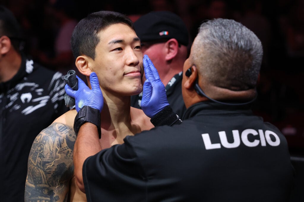Yoo Joo-Sang gets checked over moments before UFC 316 fight