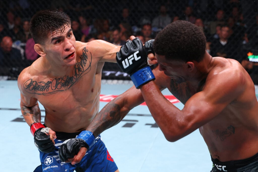 Mario Bautista lands left hand on Patchy Mix during UFC 316 fight