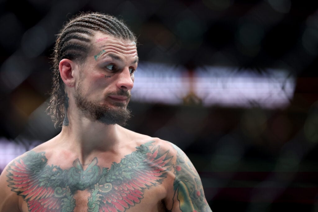 Sean O'Malley inside the cage for his title fight against Merab Dvalishvili at UFC 316.